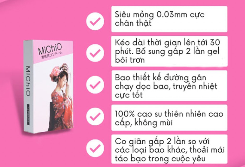 Bao cao su MiChiO gân siêu mỏng chân thật 12 bao 5